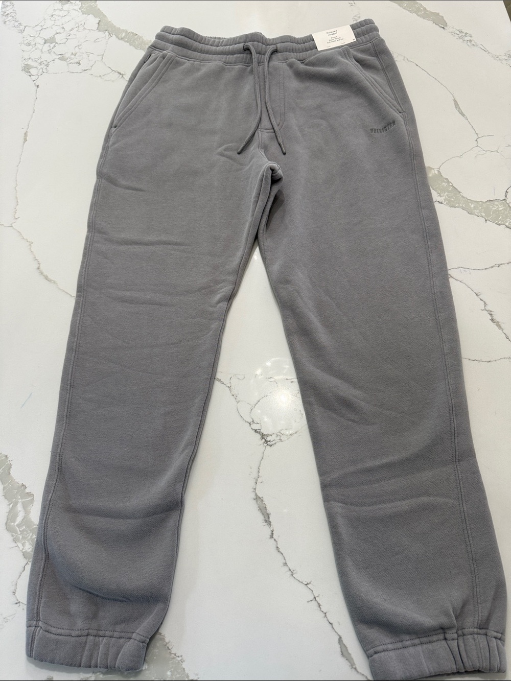 Hollister Gray Fleece Joggers with Drawstring Waist